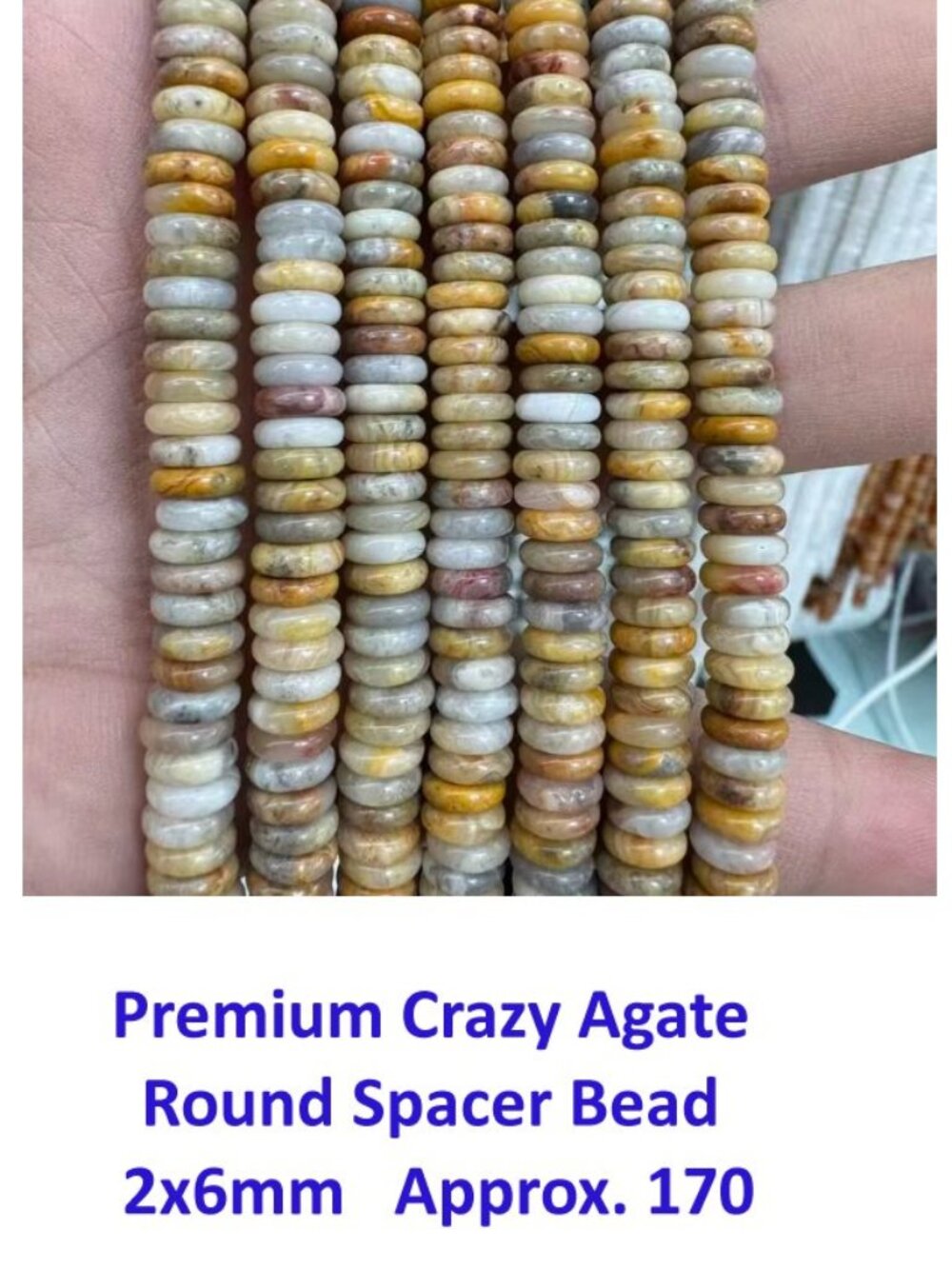 Premium Crazy Agate  Round Spacer Bead  2x6mm   Approx. 170 Beads